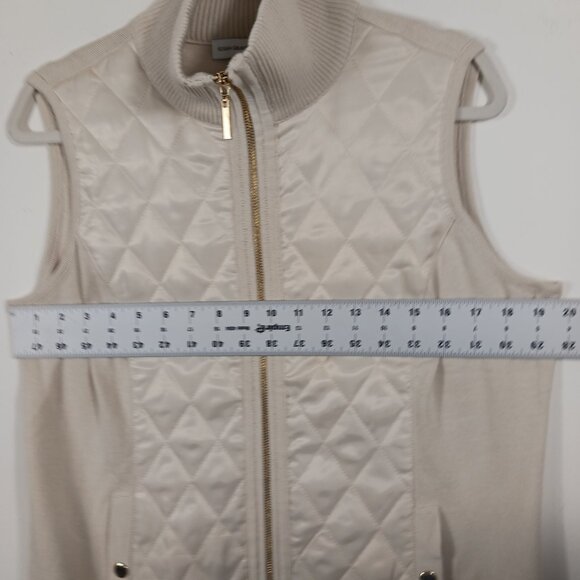 Susan Graver, Medium, Creamy Beige, Quilted and Knit, Zip Front Turtleneck Vest - Picture 12 of 14